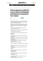 18.11.2016 Kaleva  |  Oulu
Oskari-gaalassa palkittiin nuoria elokuvantekijöitä