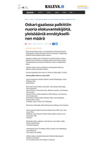 18.11.2016  Kaleva  -  Oskari-gaalassa palkittiin nuoria elokuvantekijöitä